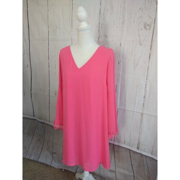 Catherine Women's Size M Coral Summer Dress Long sleeve with Nice lace V-neck - Picture 2 of 9